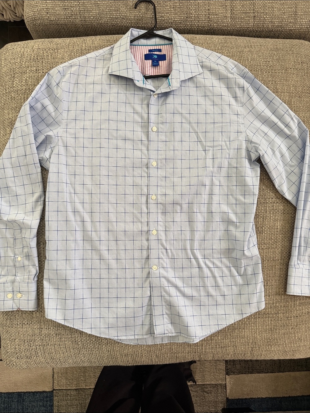 Men's Light Blue Windowpane Dress Shirt - Tailored Spread Collar
